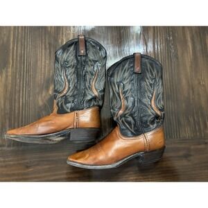 Vintage Dan Post Men's Black Brown Leather Cowboy Western Boots Size 7